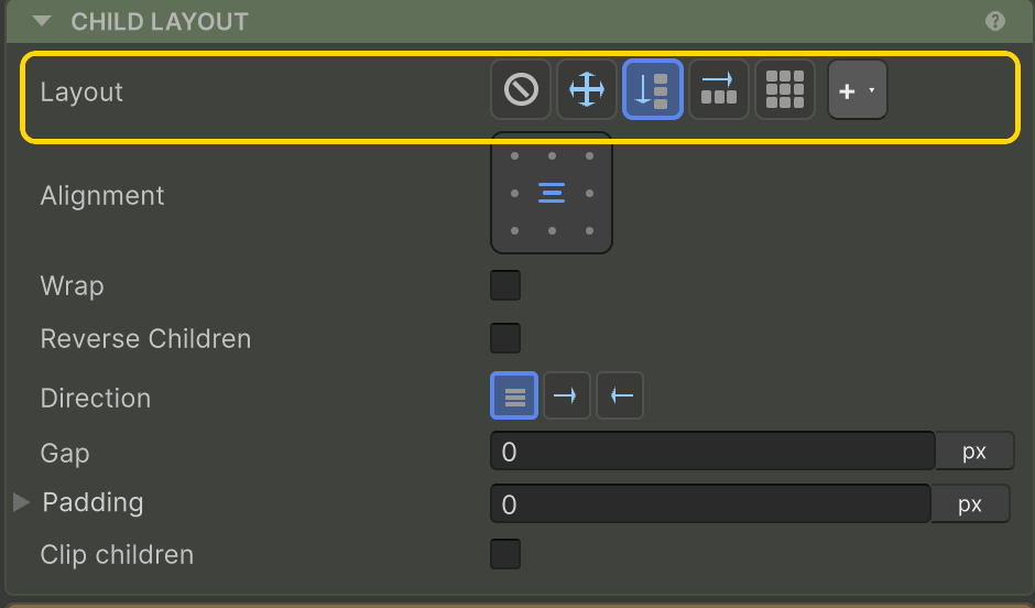 Layout highlighted in the Inspector