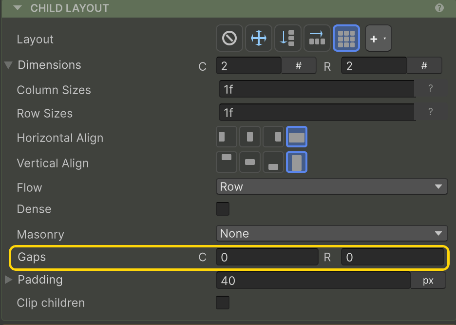 Gaps highlighted in the Inspector