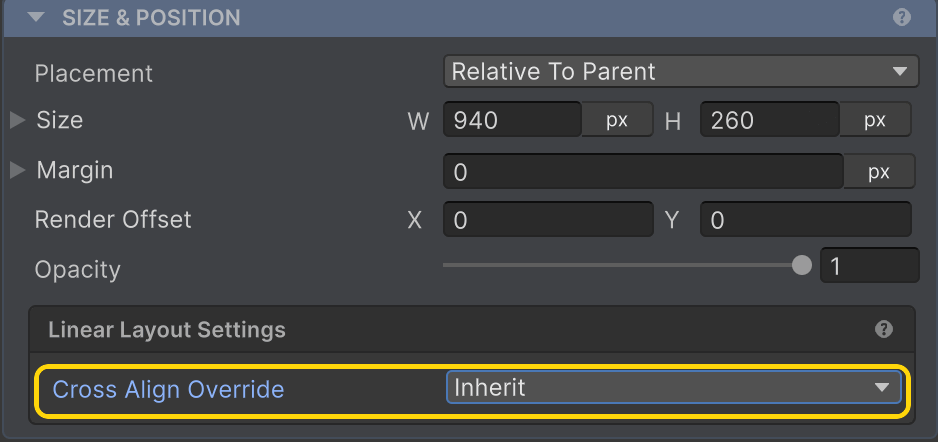 Cross Align Override highlighted in the Inspector