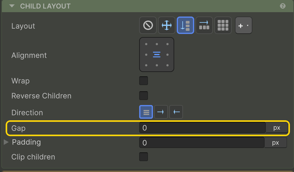 Gap highlighted in the Inspector