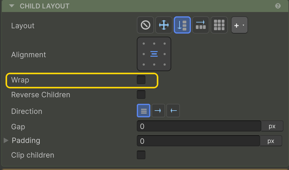 Wrap highlighted in the Inspector