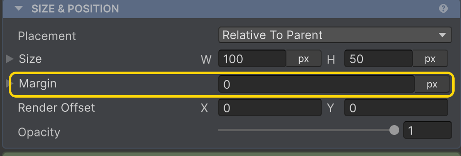Margin highlighted in the Inspector