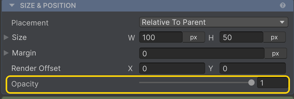 Opacity highlighted in the Inspector